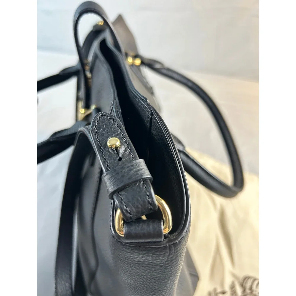 Lauren Ralph Lauren Marcy Black Pebbled Leather Satchel Bag Gold RL Logo Handbag
